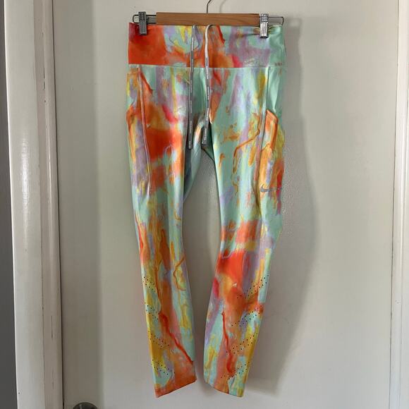 Nike Dri-Fit Epic Luxe Mid Rise 7/8 Pocket Leggings Size M Mint Orange Tie Dye - Picture 6 of 6
